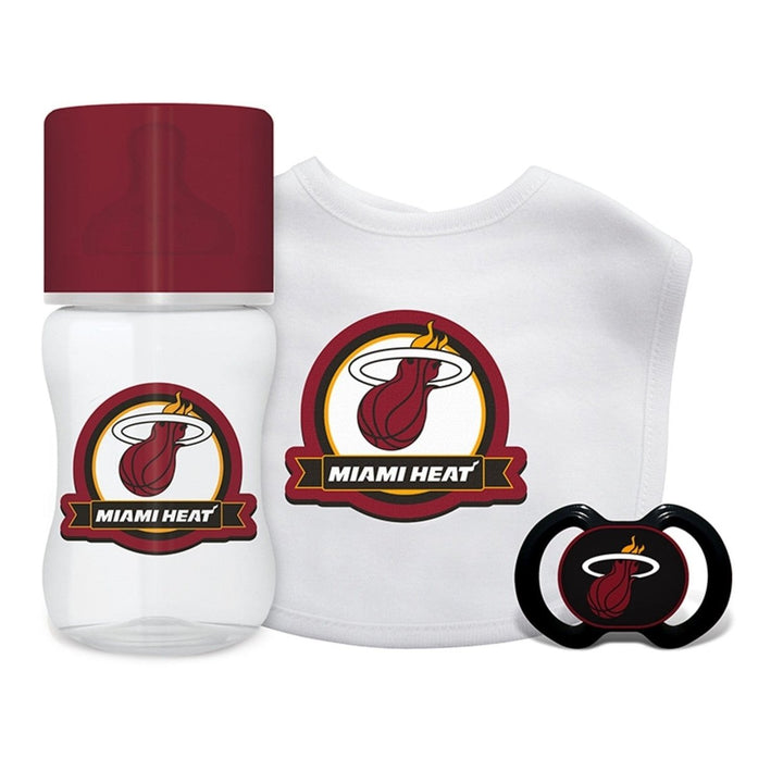 Miami Heat 3-Piece Baby Gift Set BPA-Free Bib Bottle Pacifier Unisex Image 1