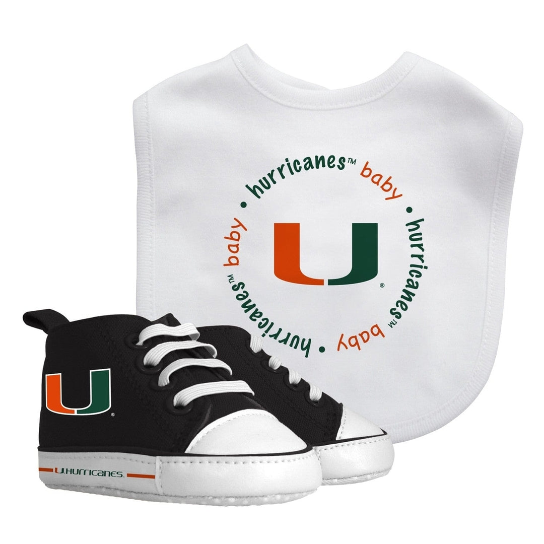 Miami Hurricanes Baby Gift Set 2 Piece Bib and Pre Walkers Team Logo Unisex Image 1