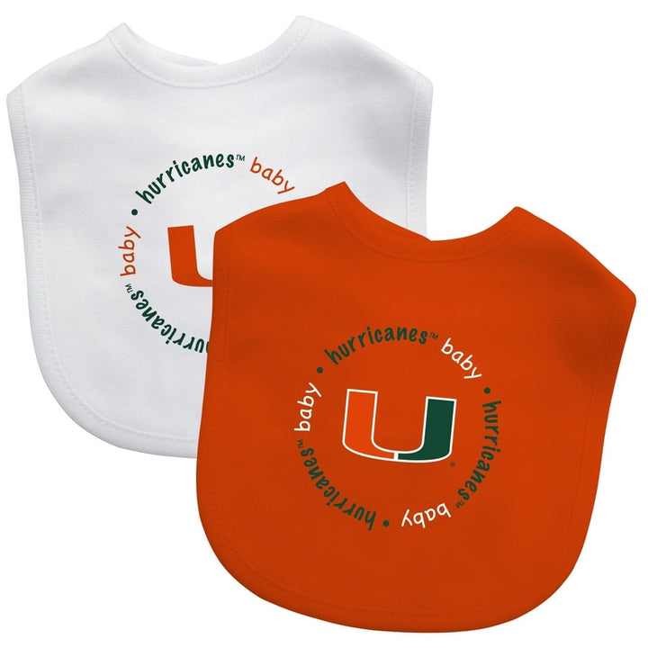 Miami Hurricanes Baby Bibs 2-Pack Cotton Orange White NCAA Unisex Infant Gear Image 1