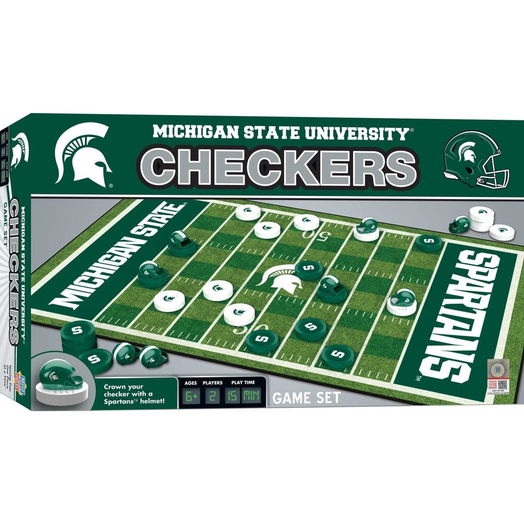 Michigan State Spartans Checkers Board Game NCAA 24 Pieces Helmet King 13x21in Image 1