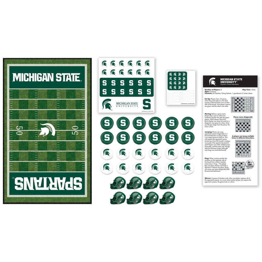 Michigan State Spartans Checkers Board Game NCAA 24 Pieces Helmet King 13x21in Image 2