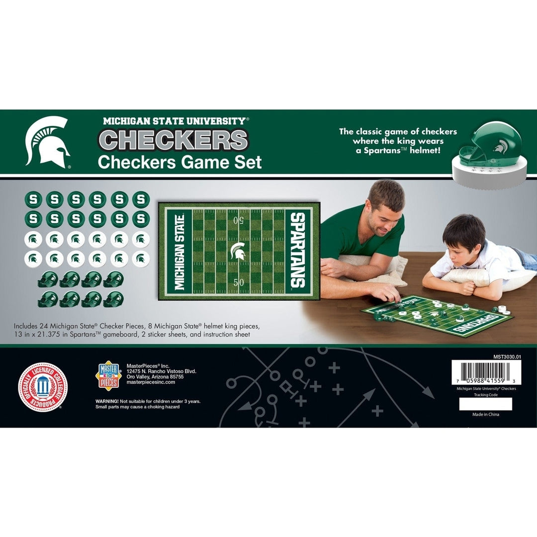 Michigan State Spartans Checkers Board Game NCAA 24 Pieces Helmet King 13x21in Image 3