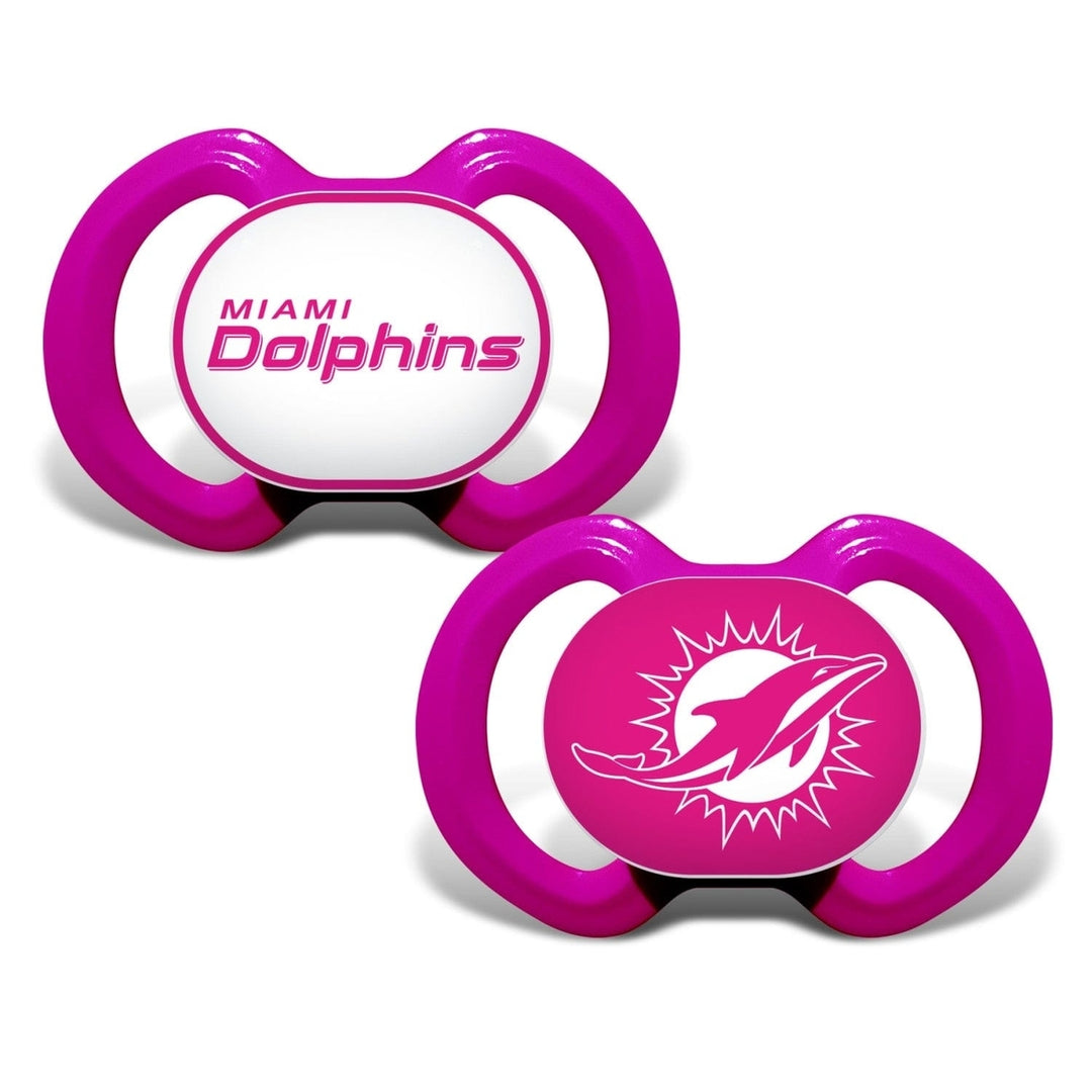 Miami Dolphins Pink Pacifier 2-Pack Orthodontic Silicone BPA-Free Infant 3+ Months Image 1