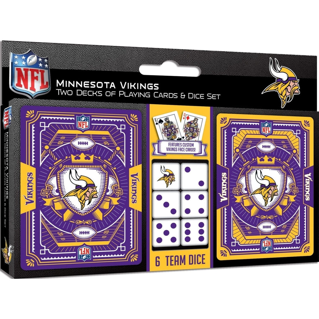 Minnesota Vikings Playing Cards and Dice Set Official NFL 2-Pack Casino Style Image 1