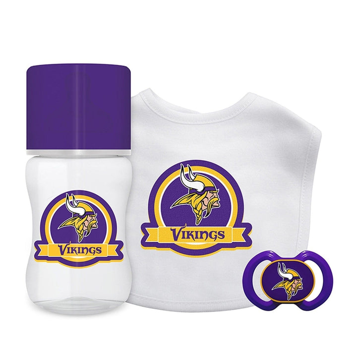 Minnesota Vikings Baby Gift Set 3-Piece BPA-Free Pacifier Bottle Bib Unisex Image 1