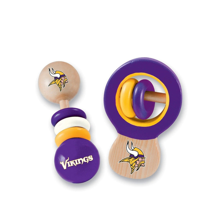 Minnesota Vikings Baby Rattles 2-Pack Wooden Infant Toys BPA Free Safe Image 1