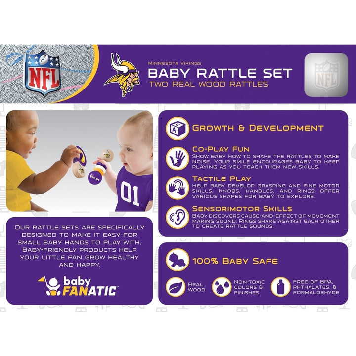 Minnesota Vikings Baby Rattles 2-Pack Wooden Infant Toys BPA Free Safe Image 3