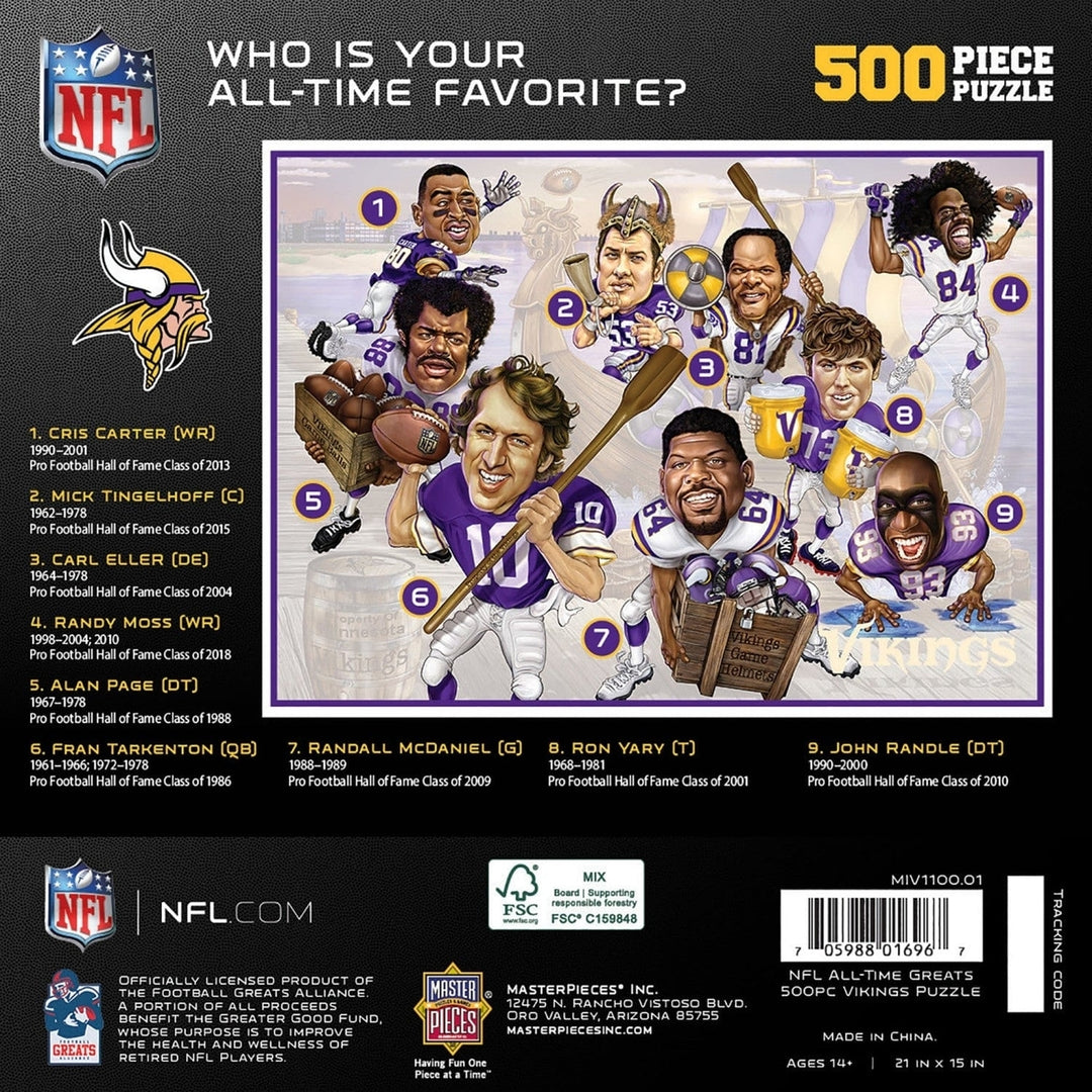 Minnesota Vikings 500 Piece Jigsaw Puzzle NFL Players MasterPieces Eco Friendly Image 3