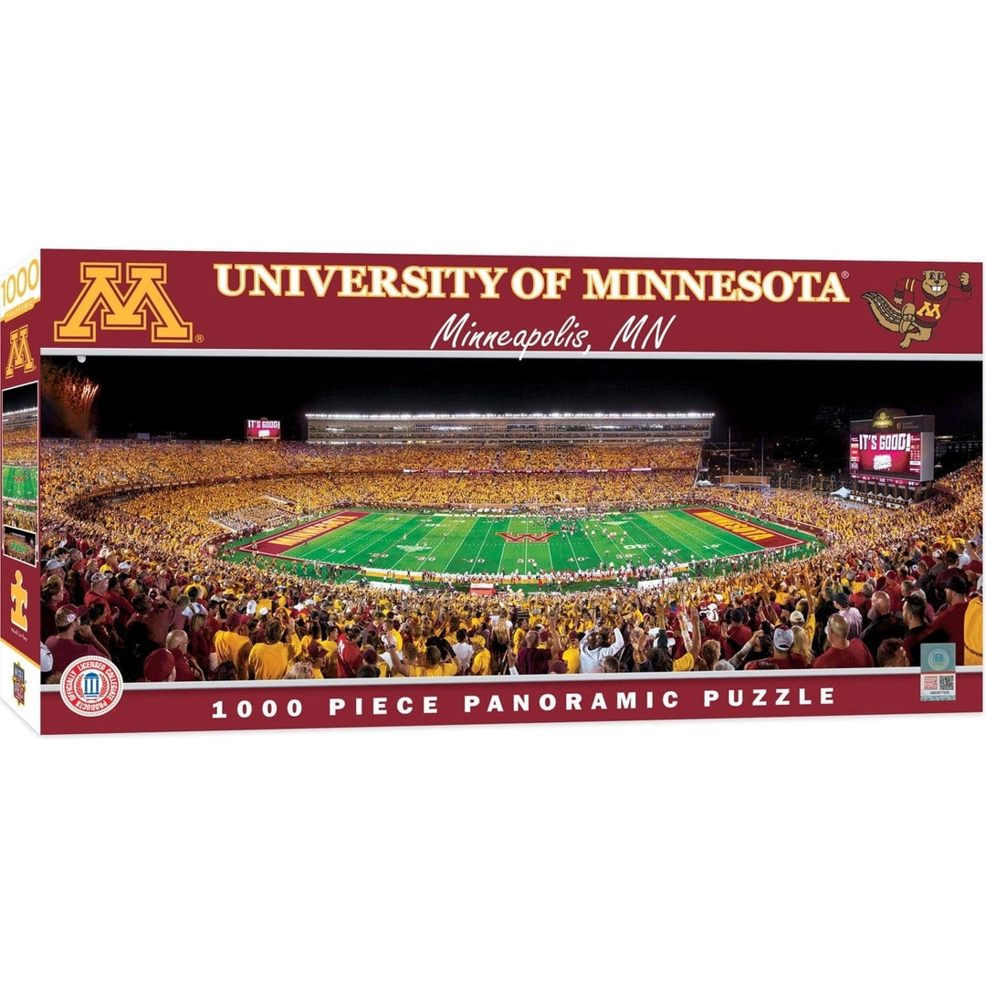 Minnesota Golden Gophers 1000 Piece Panoramic Jigsaw Puzzle Nighttime TCF Bank Image 1