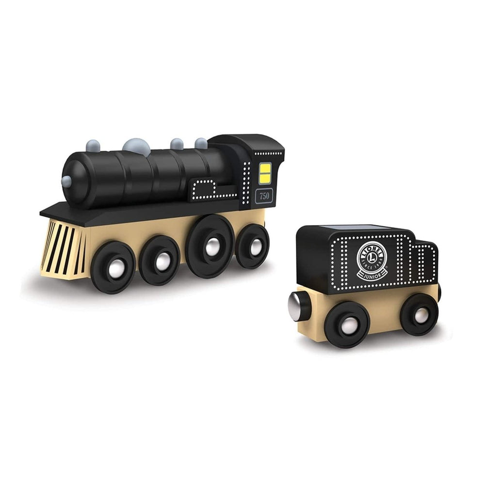 Lionel Wooden Steam Engine and Coal Car Toy Train Set Compatible with 1" Tracks Image 2