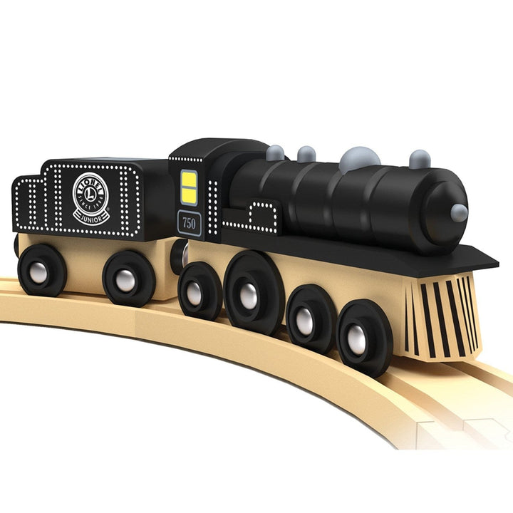 Lionel Wooden Steam Engine and Coal Car Toy Train Set Compatible with 1" Tracks Image 4