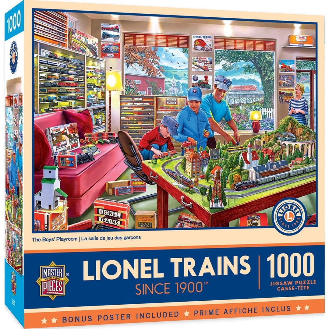 Lionel Trains 1000 Piece Jigsaw Puzzle The Boys Playroom Eco-Friendly Chipboard Image 1