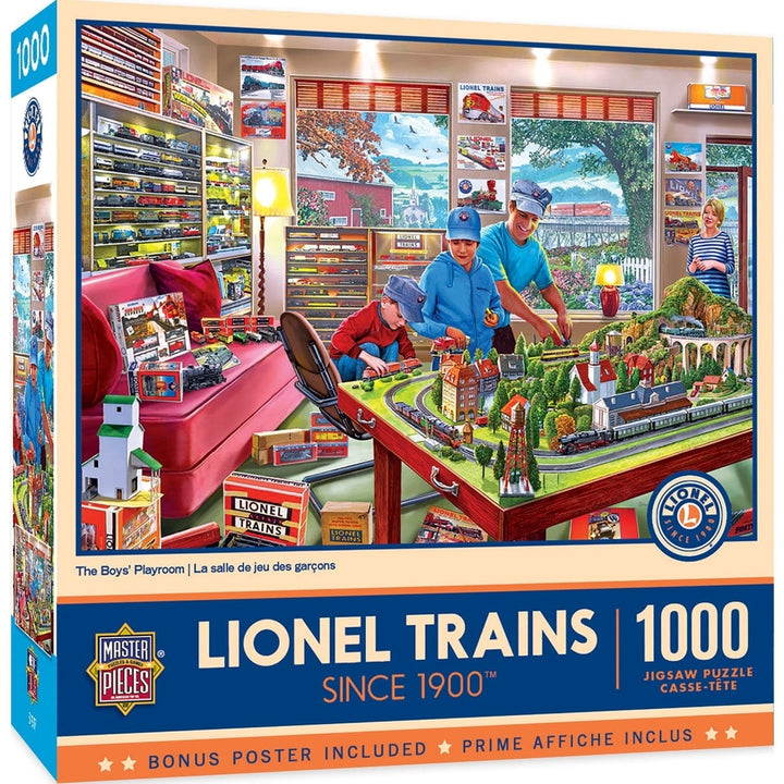 Lionel Trains 1000 Piece Jigsaw Puzzle The Boys Playroom Eco-Friendly Chipboard Image 1