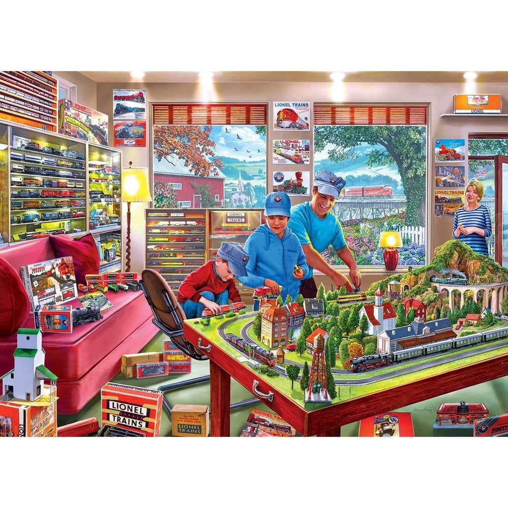 Lionel Trains 1000 Piece Jigsaw Puzzle The Boys Playroom Eco-Friendly Chipboard Image 2