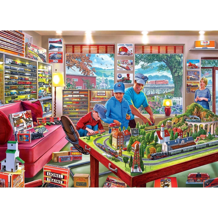 Lionel Trains 1000 Piece Jigsaw Puzzle The Boys Playroom Eco-Friendly Chipboard Image 2