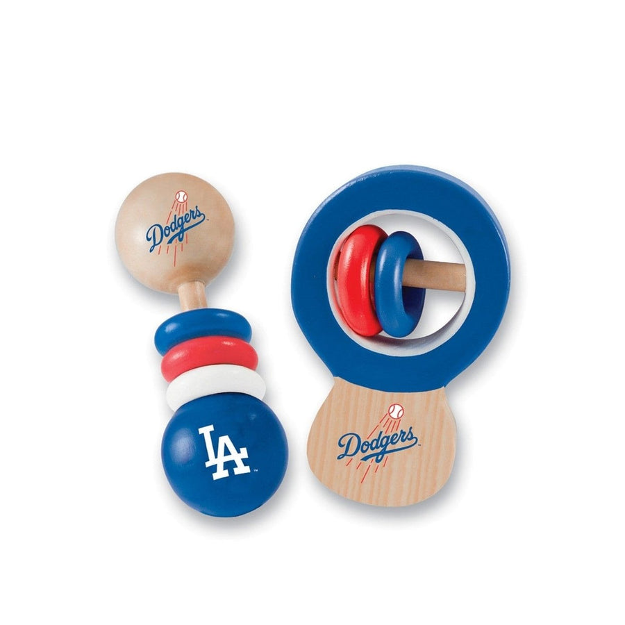 Los Angeles Dodgers Baby Rattles 2-Pack Wooden Non-Toxic Development Toys Image 1