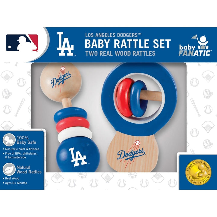 Los Angeles Dodgers Baby Rattles 2-Pack Wooden Non-Toxic Development Toys Image 2