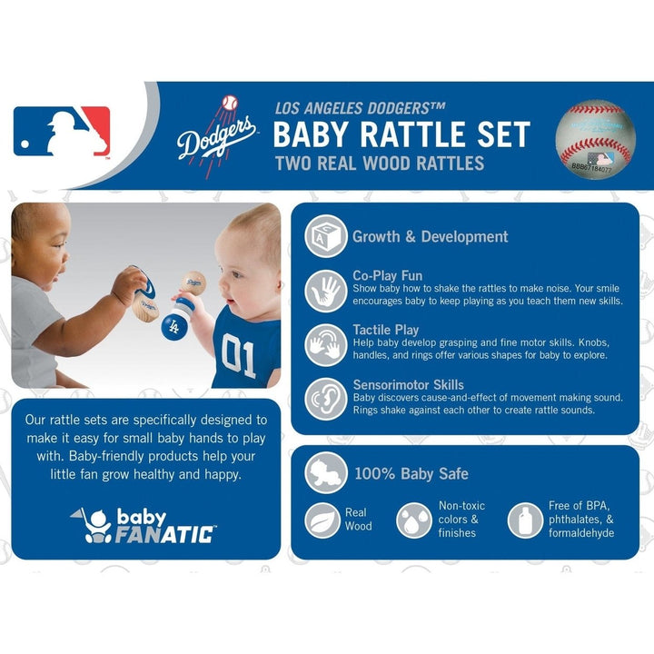 Los Angeles Dodgers Baby Rattles 2-Pack Wooden Non-Toxic Development Toys Image 3