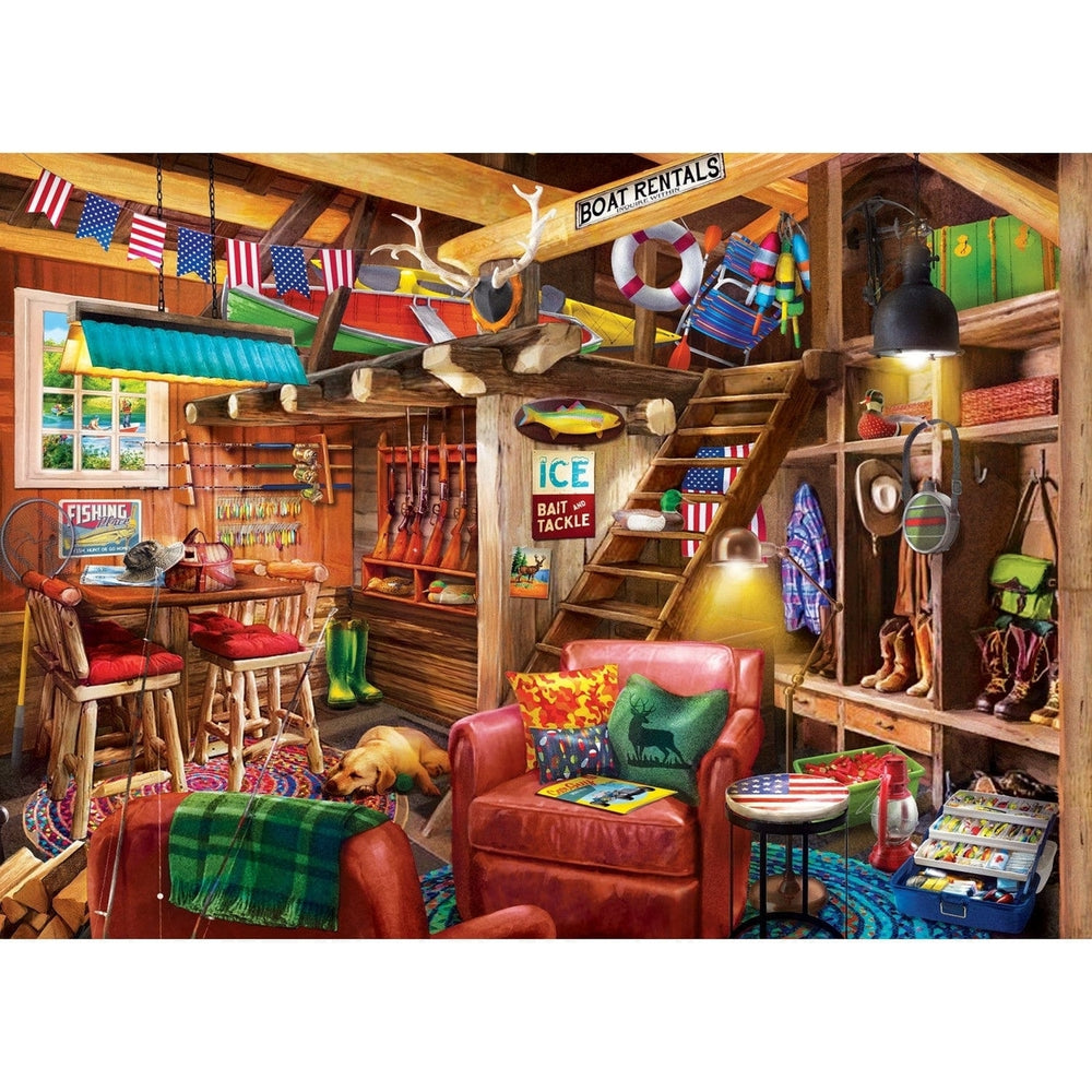 Man Cave Jigsaw Puzzle 1000 Pieces Fishing Hunting Theme Relaxation Decor Image 2