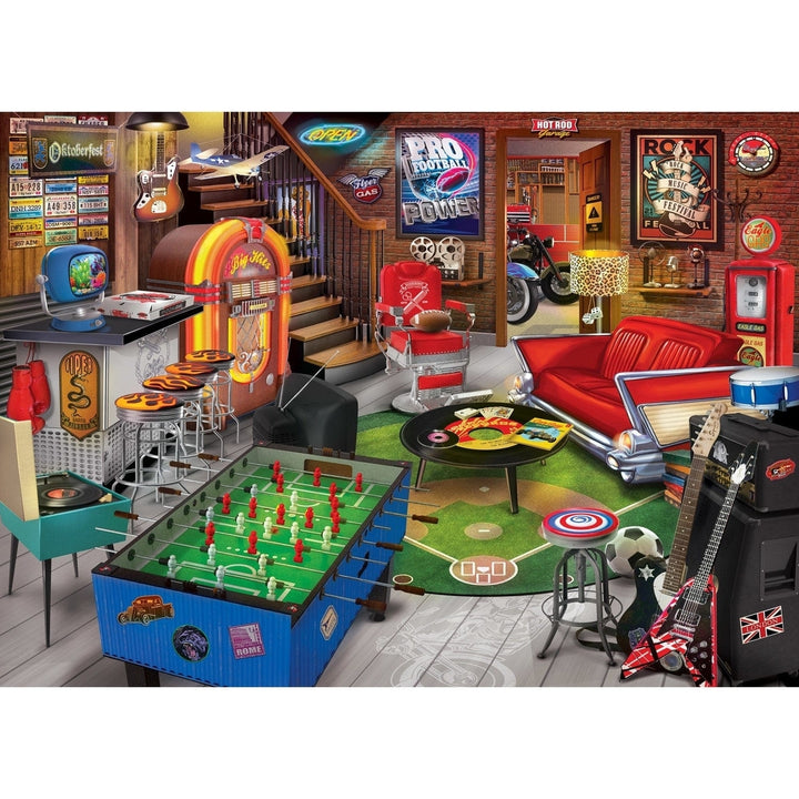 Man Cave Basement Bliss 1000 Piece Jigsaw Puzzle Detailed Recreational Art Image 2