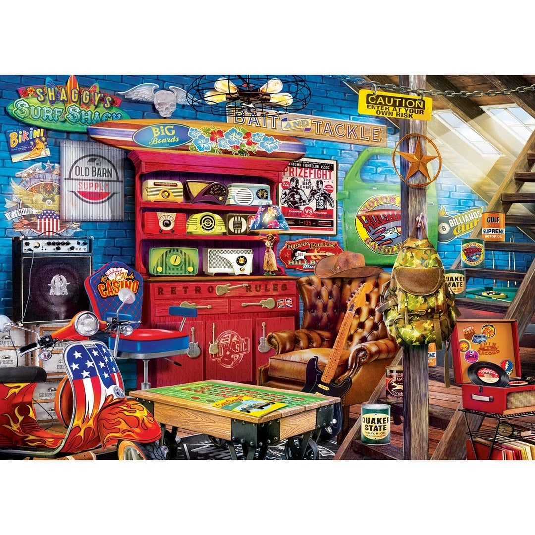 Man Cave Retro 1000 Piece Jigsaw Puzzle Vintage Music Games Travel Collectibles Image 2