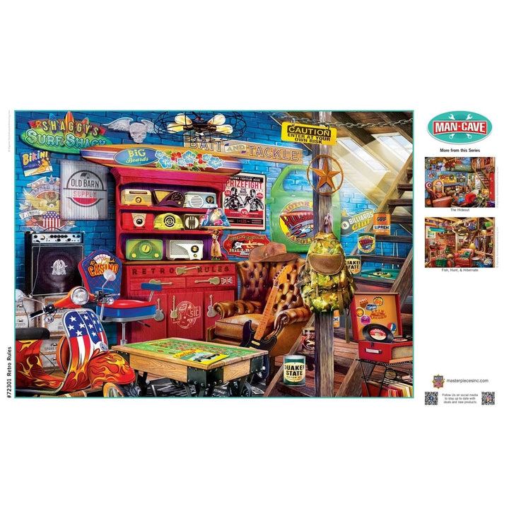 Man Cave Retro 1000 Piece Jigsaw Puzzle Vintage Music Games Travel Collectibles Image 4