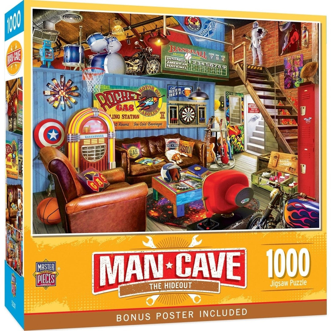 Man Cave Hideout 1000 Piece Jigsaw Puzzle Vintage Jukebox Games Collectors Item Image 1