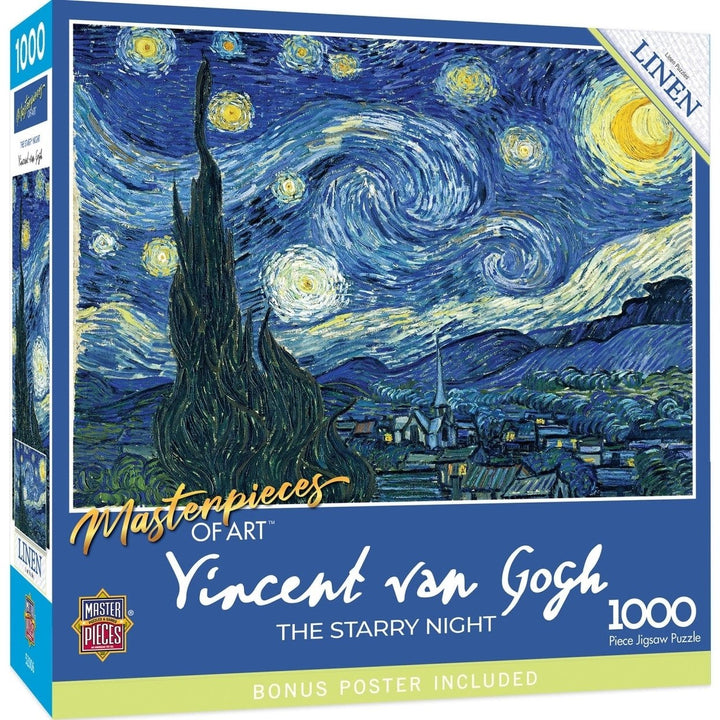 MasterPieces Starry Night 1000 Piece Jigsaw Puzzle 19.25x26.75 Linen Material Image 1