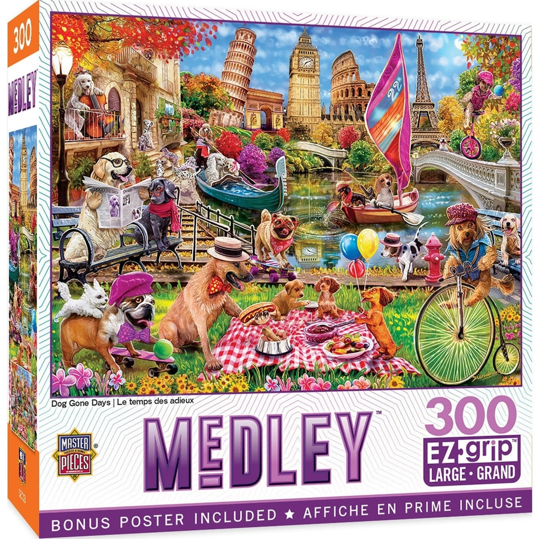 Medley Dog Gone Days 300PC EZ Grip Jigsaw Puzzle 18x24 Recycled Material Image 1