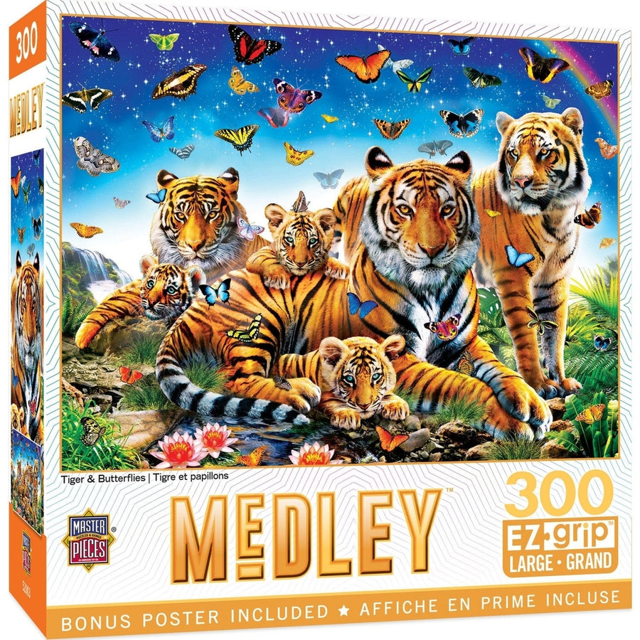 Medley Tiger Butterflies 300 Piece EZ Grip Jigsaw Puzzle 18x24 Recycled Material Image 1