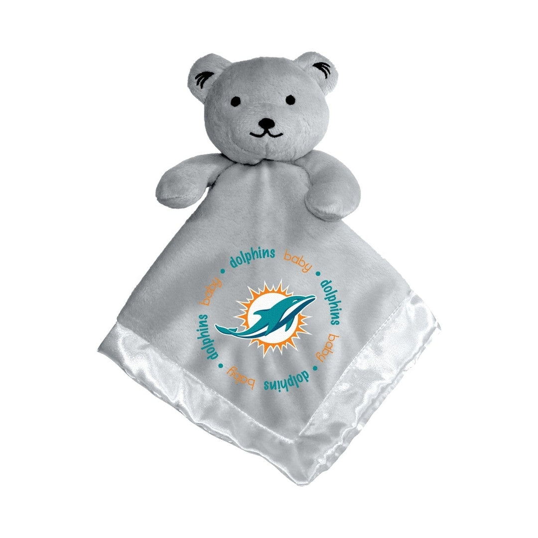 Miami Dolphins Security Bear Gray Plush 14x14 Satin Lining Embroidered Logo Image 1