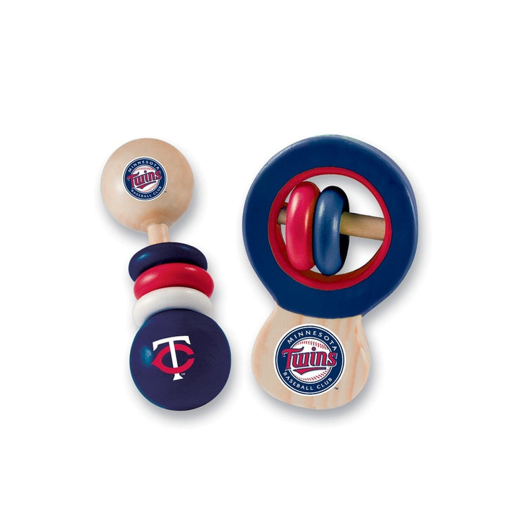 Minnesota Twins Baby Rattles 2-Pack Wooden Non-Toxic Infant Toys Image 1