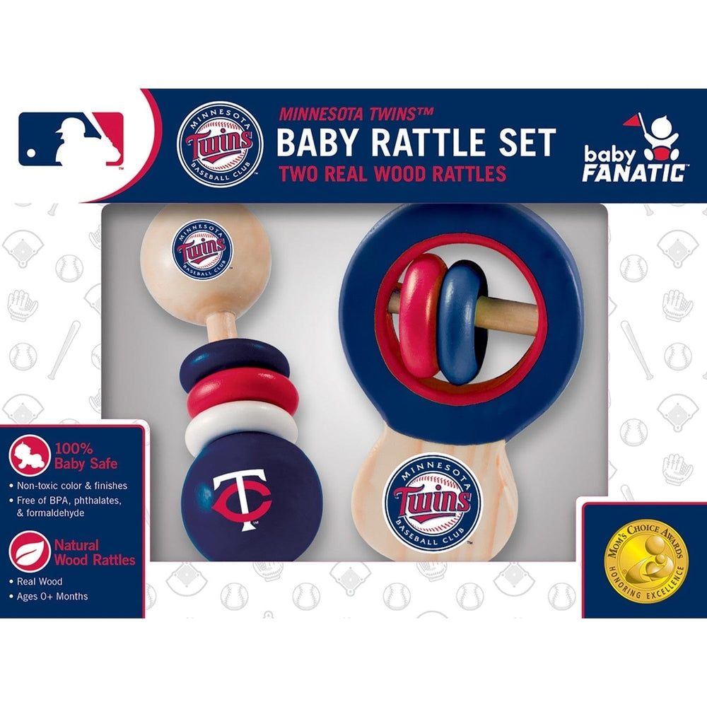 Minnesota Twins Baby Rattles 2-Pack Wooden Non-Toxic Infant Toys Image 2