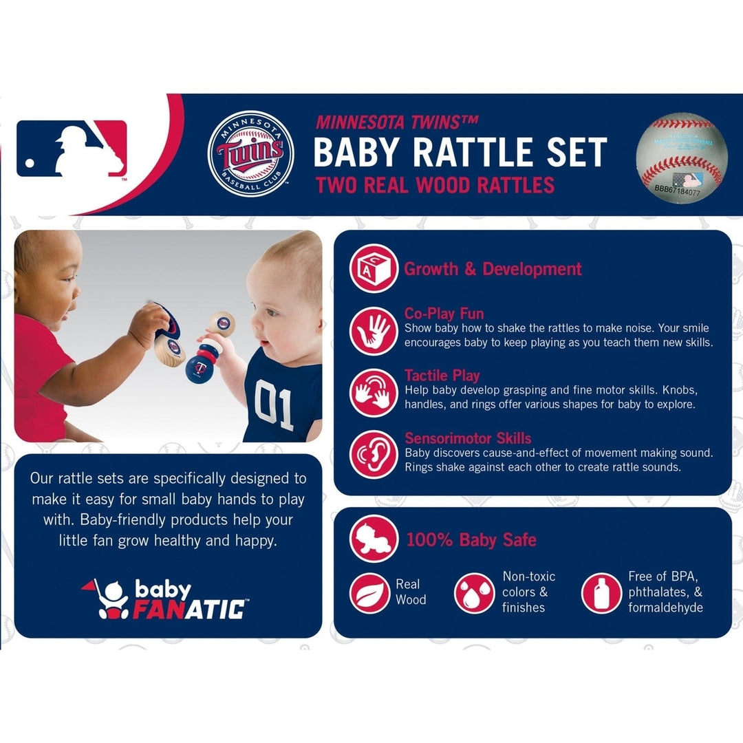 Minnesota Twins Baby Rattles 2-Pack Wooden Non-Toxic Infant Toys Image 3