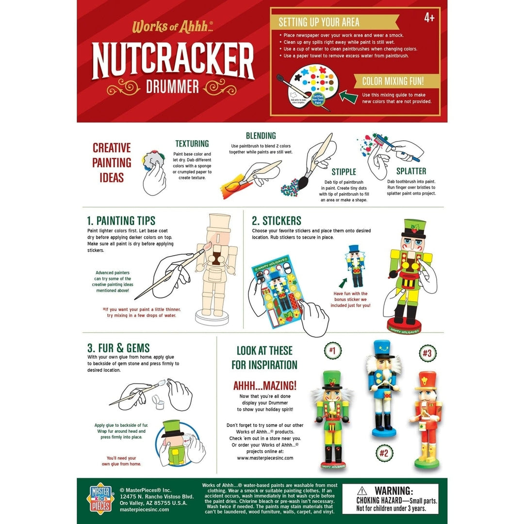 Nutcracker Drummer Wood Craft Paint Set Non-Toxic Art Kit for Kids 9 Inch Tall Image 4