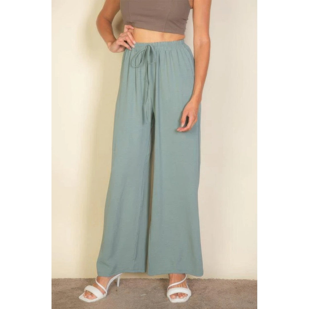 Drawstring Waist Wide Leg Minimalist Pants Image 1