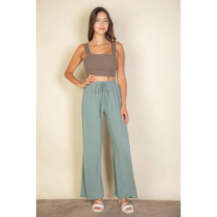 Drawstring Waist Wide Leg Minimalist Pants Image 2