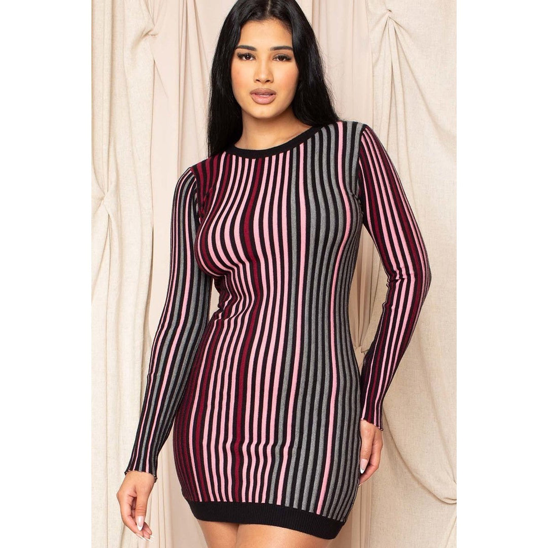 Multi-color Striped Ribbed Dress Image 1