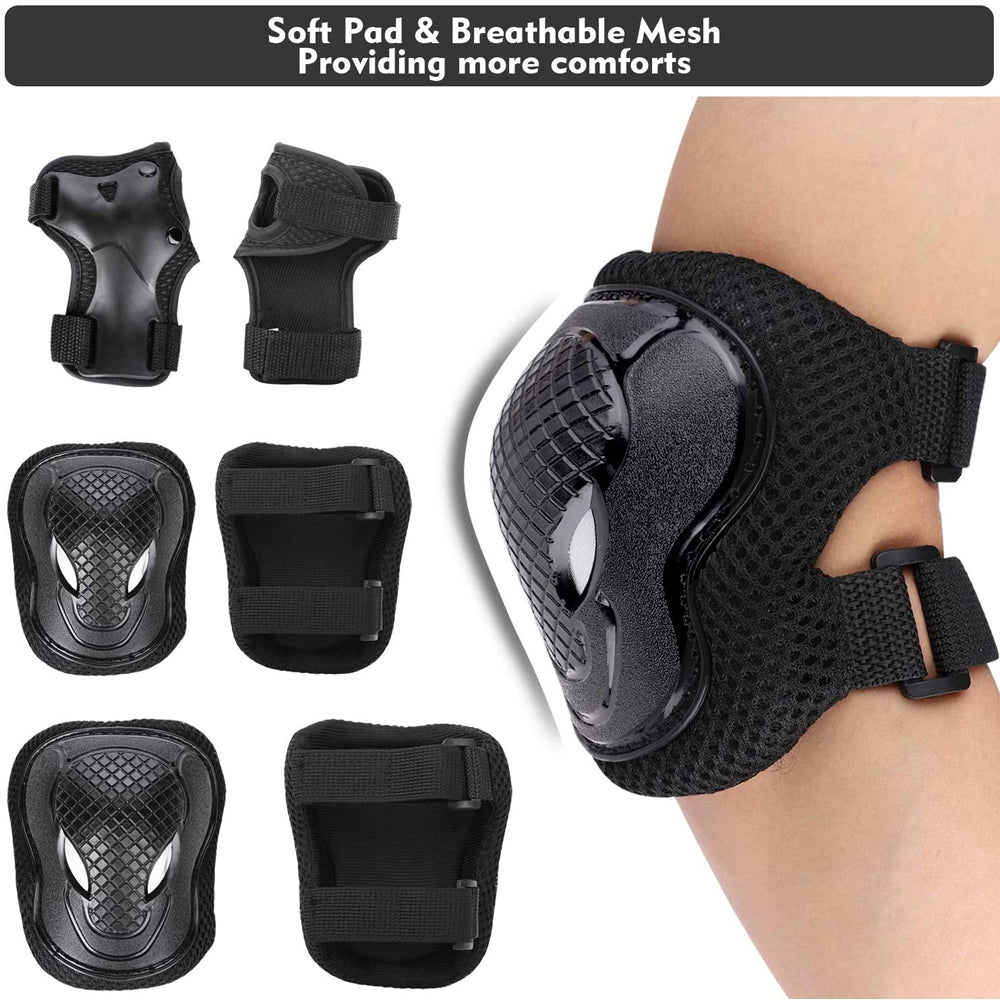 GOMOREON Kids/Teenager Protective Gear Knee Pads and Elbow Pads 6 in 1 Set with Wrist Guard and Adjustable Strap for Image 2