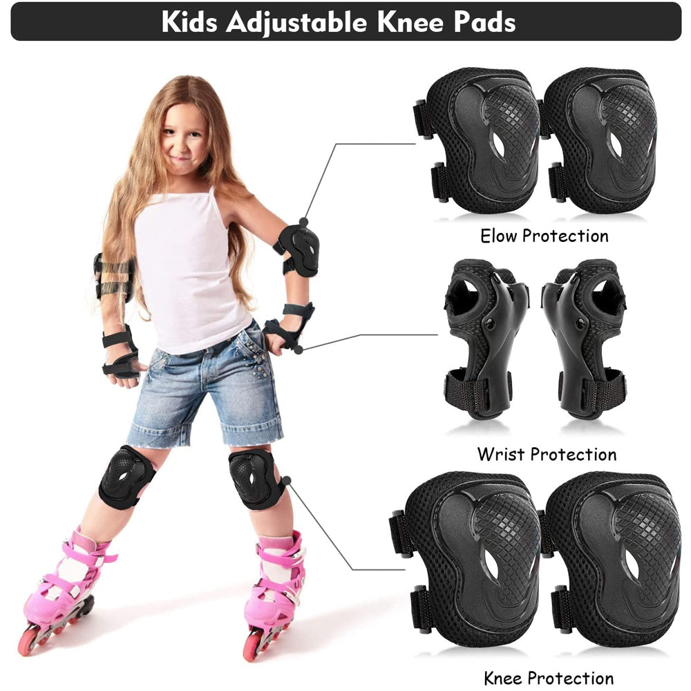 GOMOREON Kids/Teenager Protective Gear Knee Pads and Elbow Pads 6 in 1 Set with Wrist Guard and Adjustable Strap for Image 1