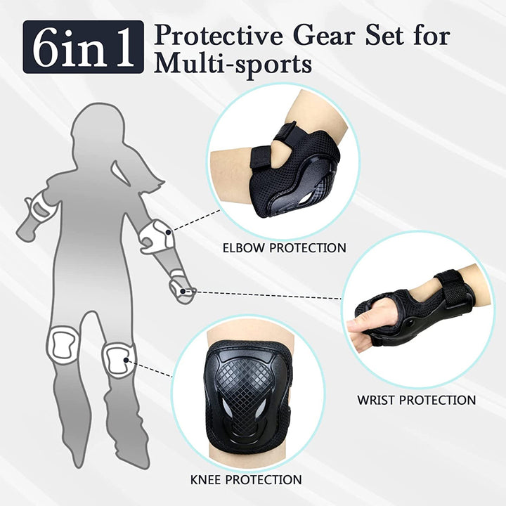 GOMOREON Kids/Teenager Protective Gear Knee Pads and Elbow Pads 6 in 1 Set with Wrist Guard and Adjustable Strap for Image 6