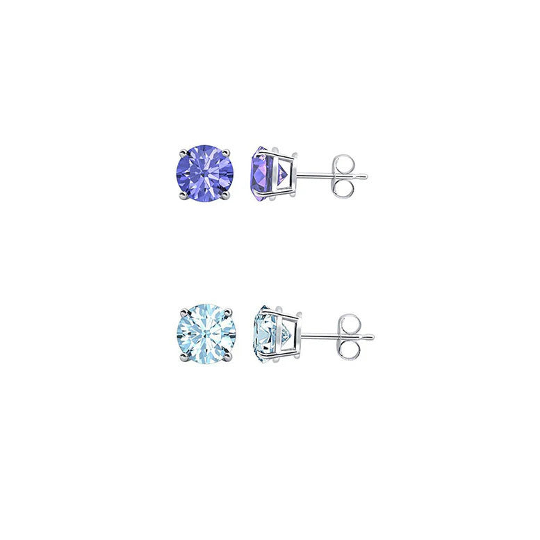 Paris Jewelry 18k White Gold 3Ct Created Tanzanite and Aquamarine 2 Pairs Round Stud Earrings Plated Image 1