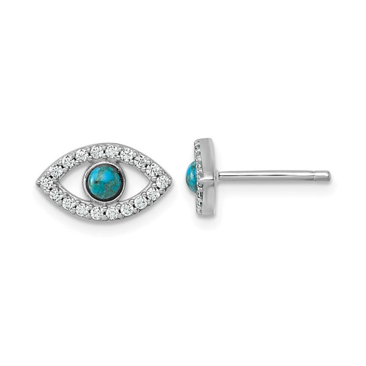 Sterling Silver Evil Eye Charm Earrings with Compressed Turquoise and Synthetic Cubic Zirconia (CZ)s Image 1