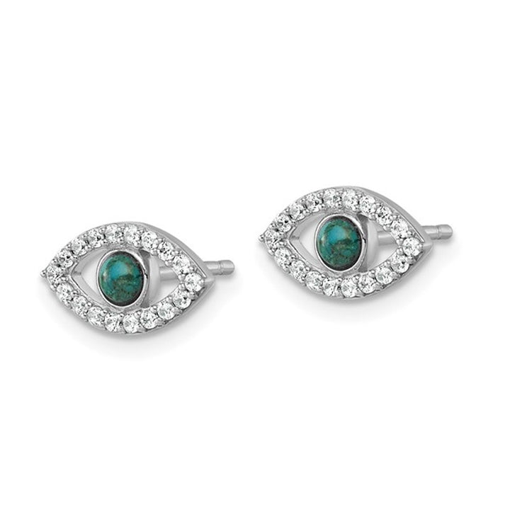 Sterling Silver Evil Eye Charm Earrings with Compressed Turquoise and Synthetic Cubic Zirconia (CZ)s Image 3