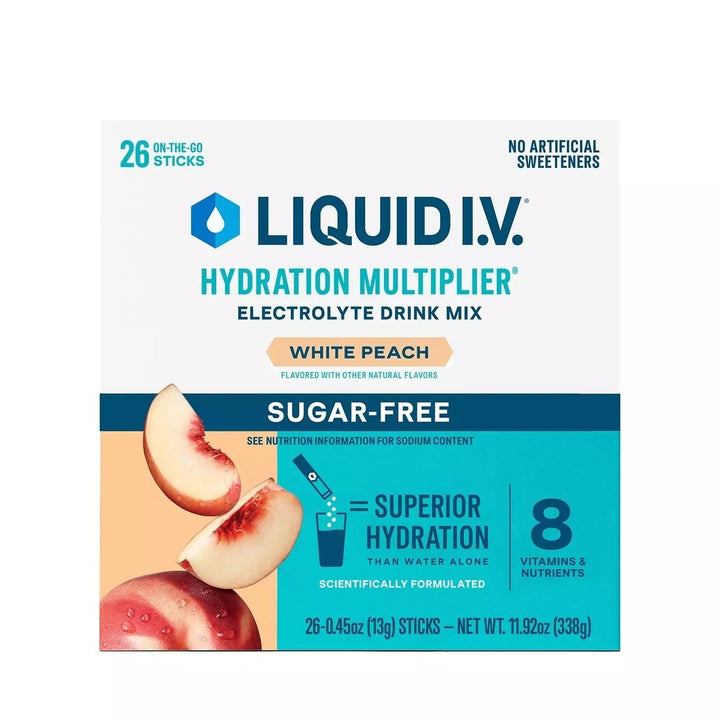 Liquid I.V. Hydration Multiplier Sugar-Free White Peach 0.45 Ounce (26 Pack) Image 1