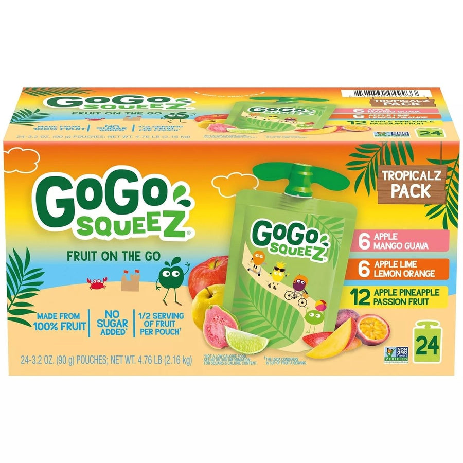 GoGo SqueeZ Tropical Fruit Pouch Variety Pack 3.2 Ounce (Pack of 24) Image 1