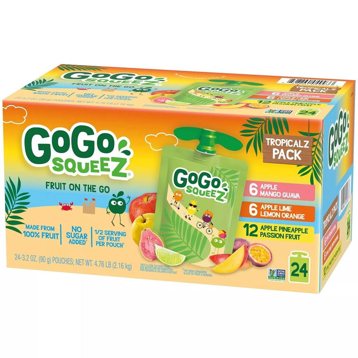 GoGo SqueeZ Tropical Fruit Pouch Variety Pack 3.2 Ounce (Pack of 24) Image 3