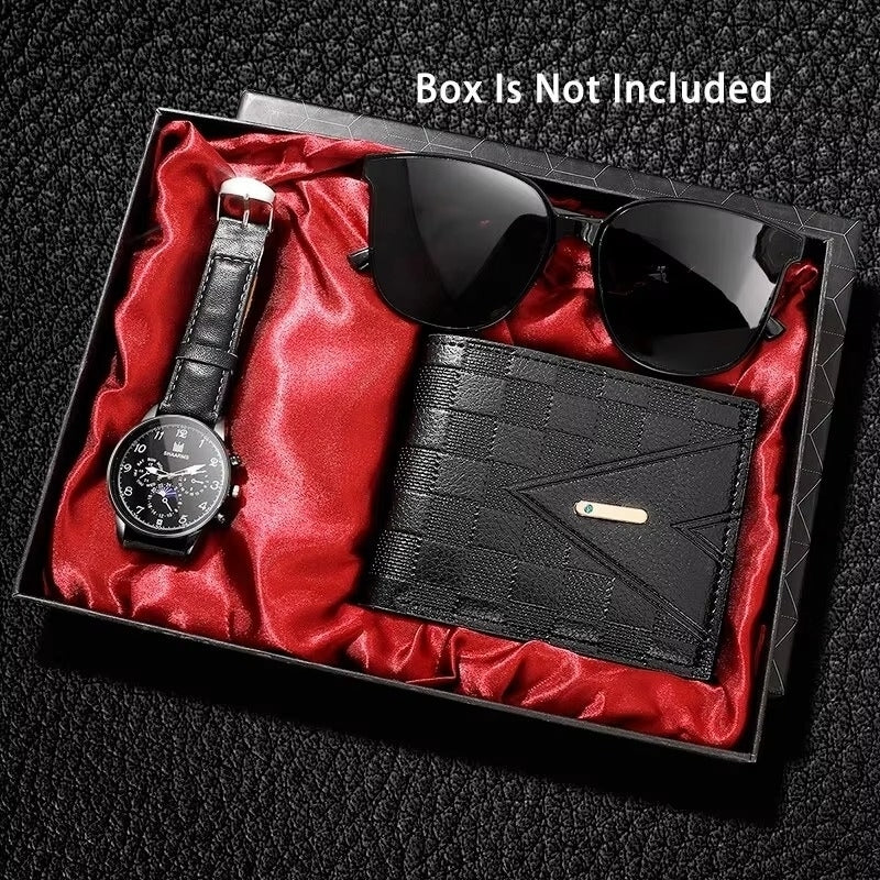 Fashion Mens Watches Wallet Glasses For Men Retro Black Bussiness Casual Watch Image 1