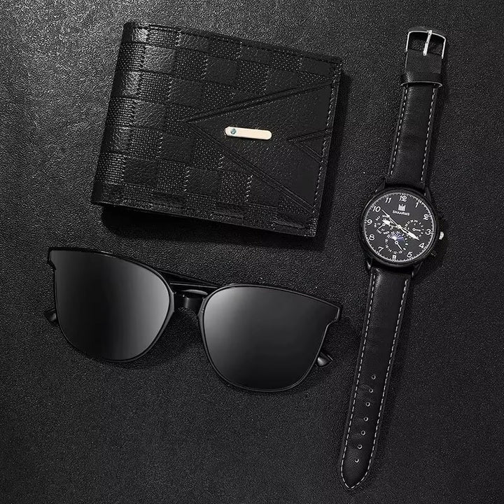 Fashion Mens Watches Wallet Glasses For Men Retro Black Bussiness Casual Watch Image 2