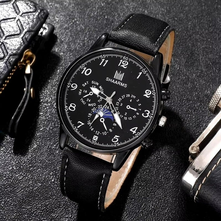 Fashion Mens Watches Wallet Glasses For Men Retro Black Bussiness Casual Watch Image 3